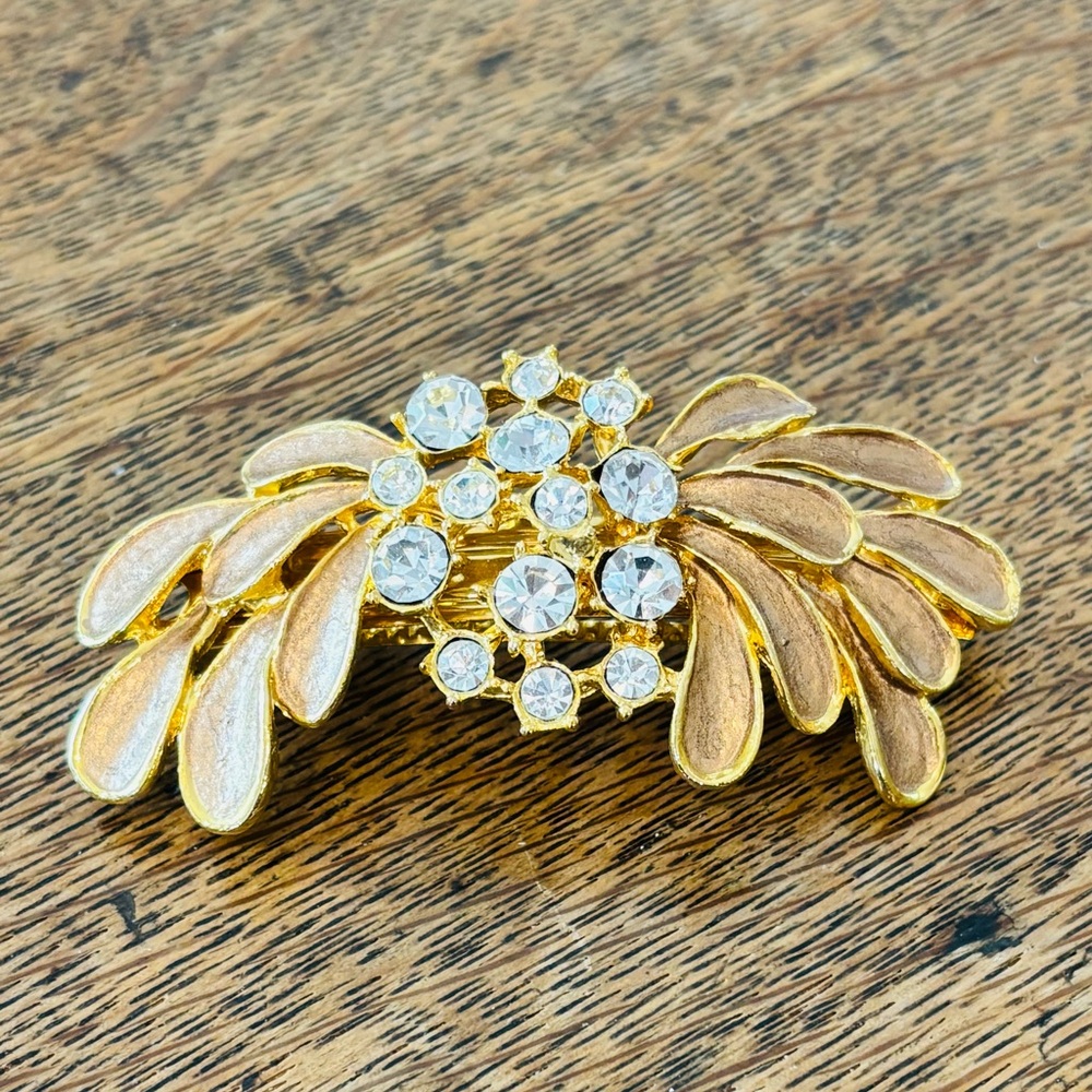 Sparkly Barrette Rhinestones Gold Tone Statement